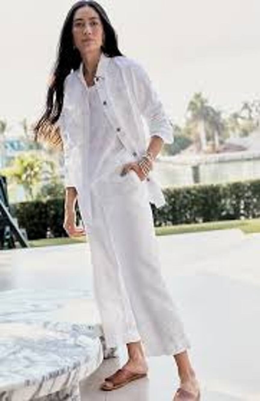 J. Jill Womens M White Linen Creased Front Wide Leg Crop Lightweight Casual Pant